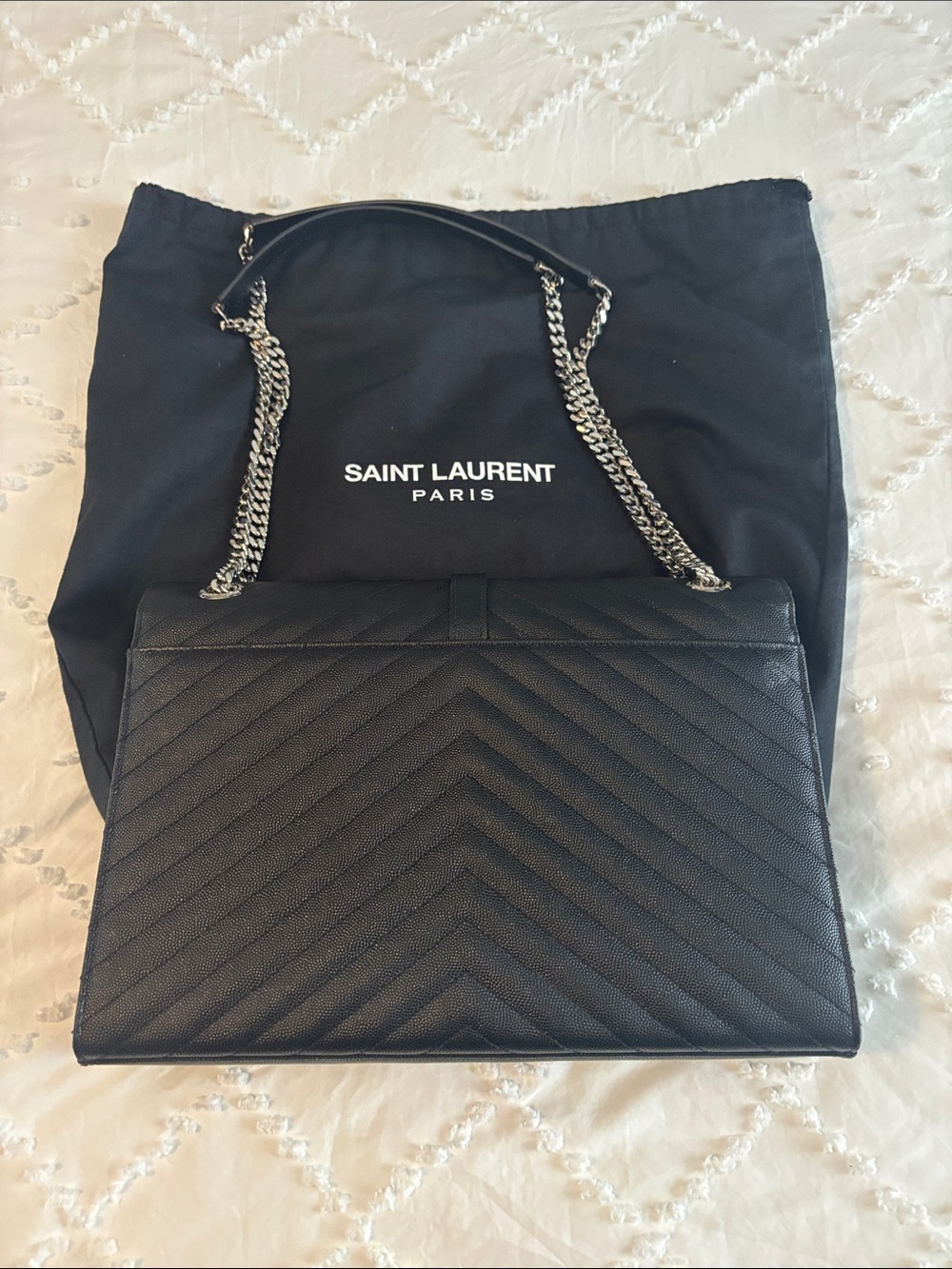 Saint Laurent Black Chevron Quilted Shoulder Bag with Silver YSL Hardware - Picture 2 of 8